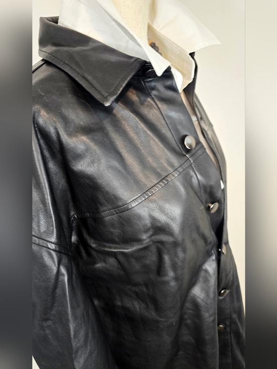 Bar III Jackets & Blazers - Black Faux Leather Shacket Oversized Button Front Minimalist Streetwear Classic
